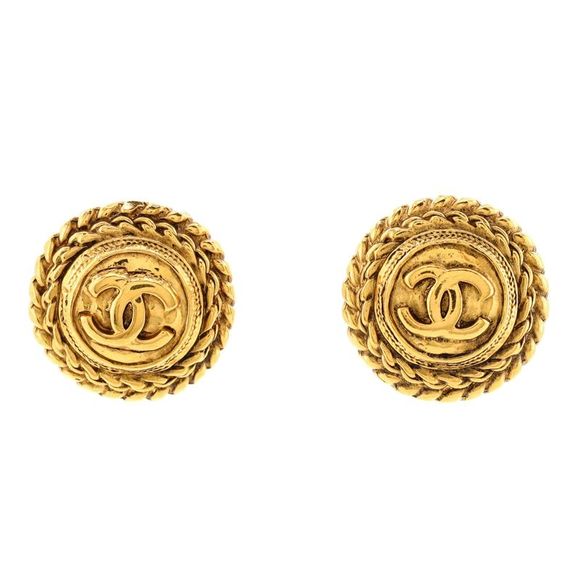 Chanel Jewelry - Chanel Vintage Round Chain Quilted Clip-On Earrings Metal Gold